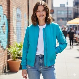 Levi's Women's Turquoise Bomber Jacket – Size L– Lightweight Zip-Up